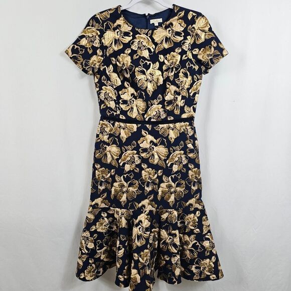 Shoshanna Florin Brocade Mermaid Cocktail Dress in Navy - Size 4 - Picture 1 of 8